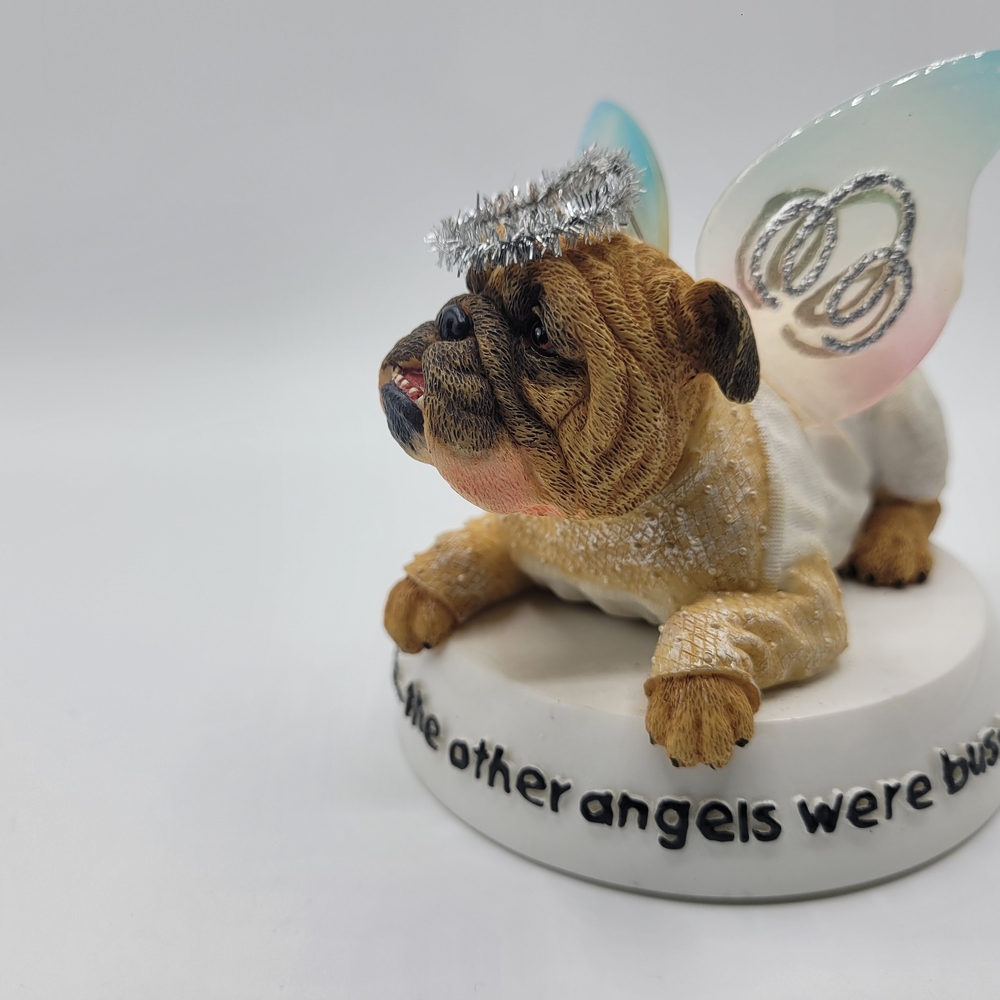Angel Bulldog Figurine with Silver Halo